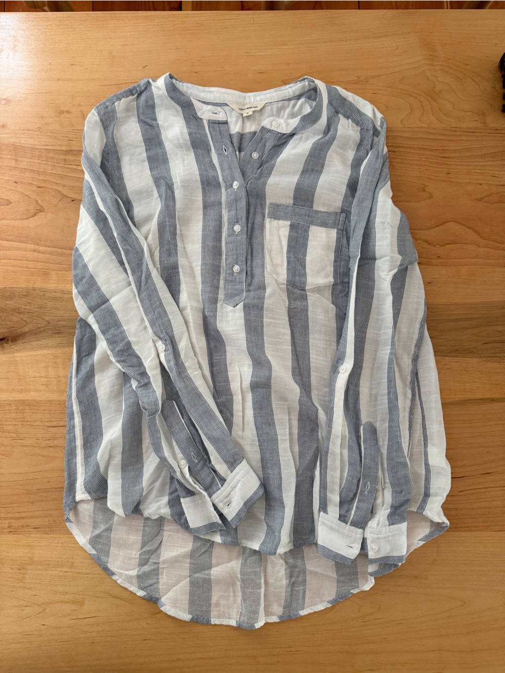 Lucky Brand White and Blue Vertical Stripe Womens Button-Front Blouse
